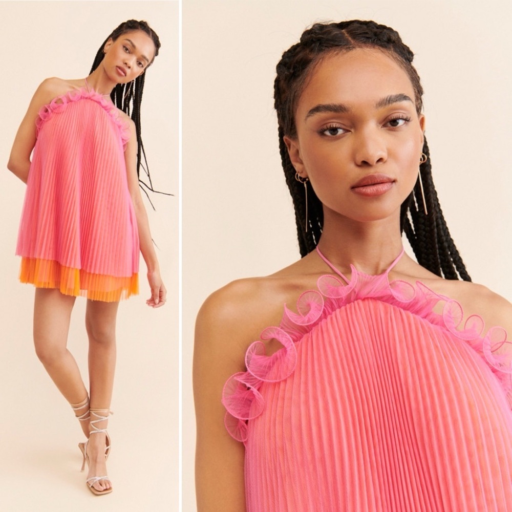 AMUR Pink and Orange Pleated Dress - Picture 15 of 16